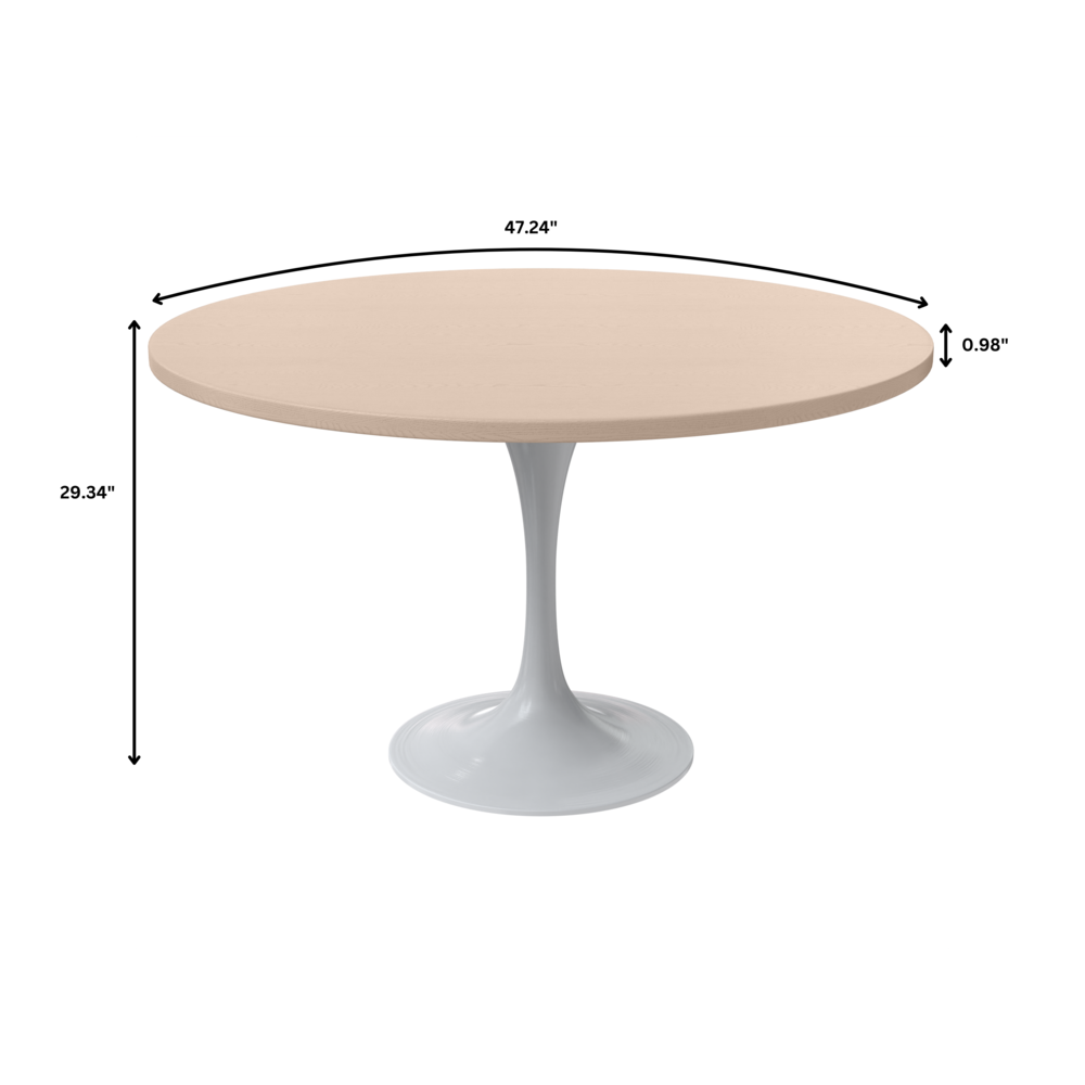 Verve 48 Round Dining Table, White Base with Light Natural Wood MDF Top. Picture 3