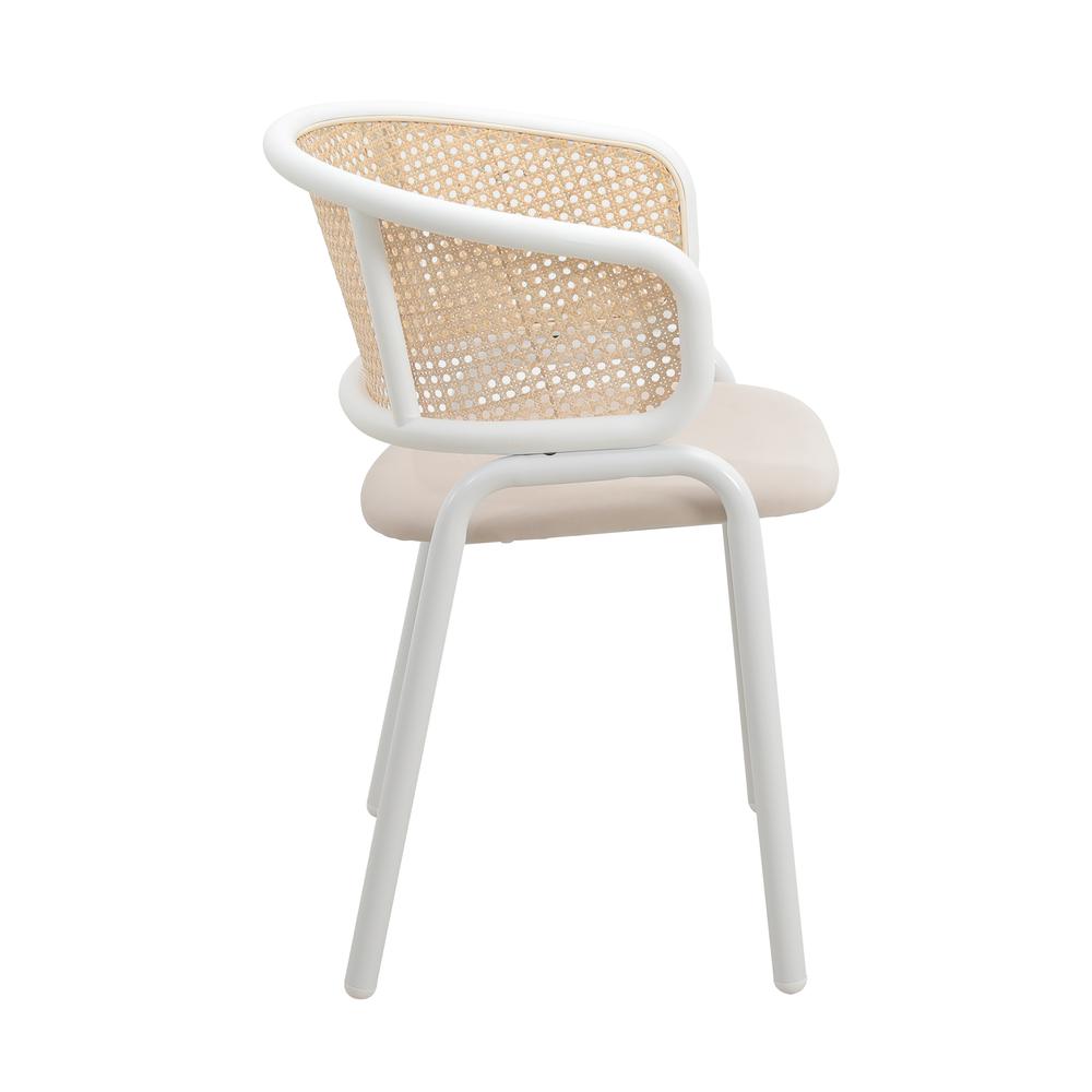 Dining Chair with White Powder Coated Steel Legs and Wicker Back, Set of 4. Picture 4