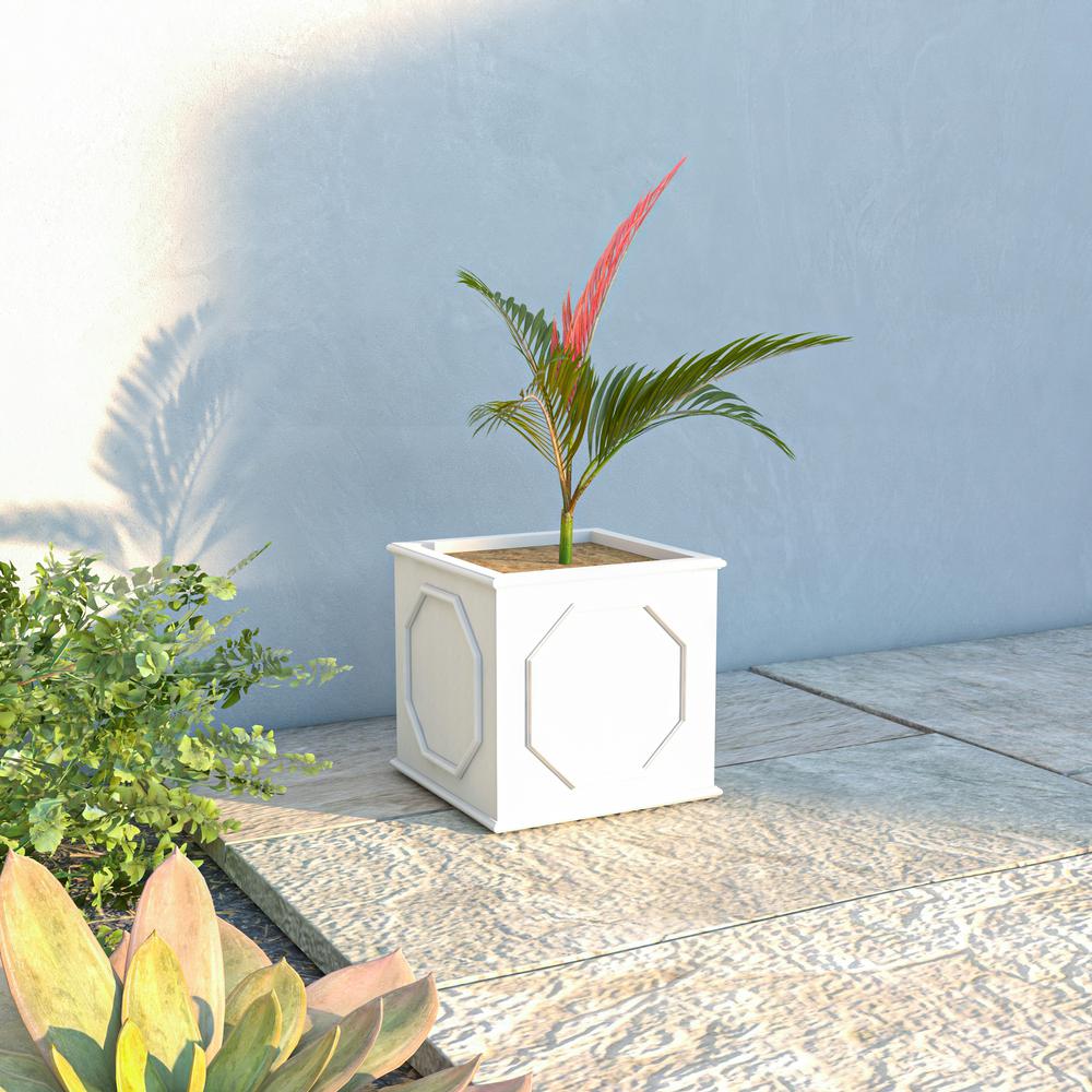 Sprout Series Cubic Fiber Stone Planter in White 12.6 Cube. Picture 4