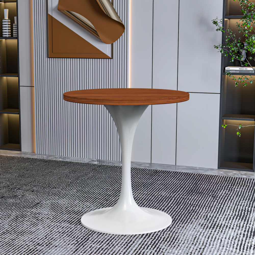 Verve 27 Round Dining Table, White Base with Cognac Brown MDF Top. Picture 8