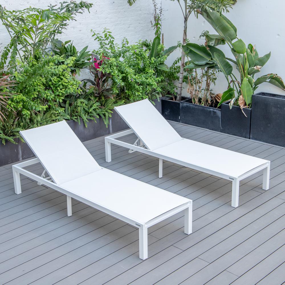 Marlin Patio Chaise Lounge Chair With White Aluminum Frame, Set of 2. Picture 13
