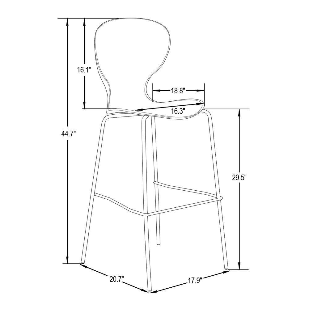 Acrylic Barstool with Steel Frame in Chrome Finish Set of 2 in Transparent Blue. Picture 26