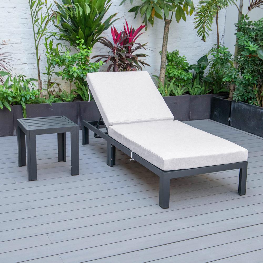 Chelsea Modern Outdoor Chaise Lounge Chair With Side Table & Cushions. Picture 3