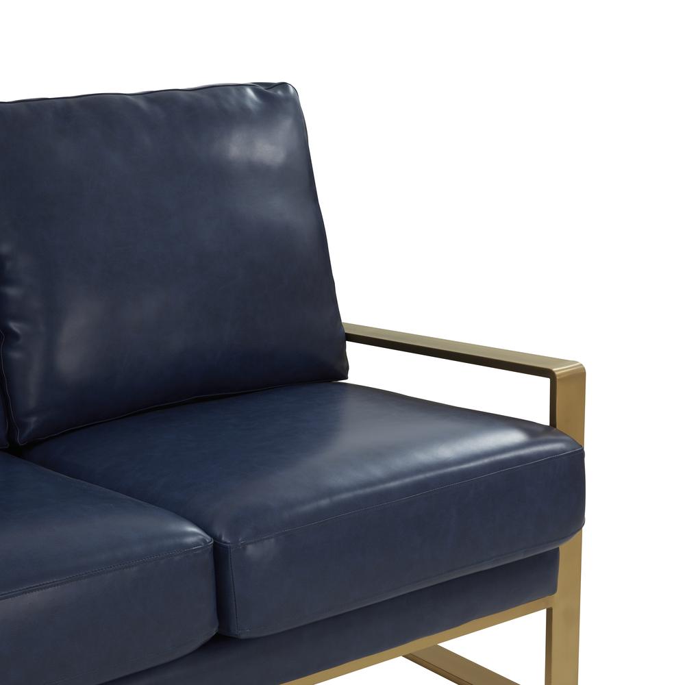 LeisureMod Jefferson Modern Design Leather Sofa With Gold Frame, Navy Blue. Picture 7