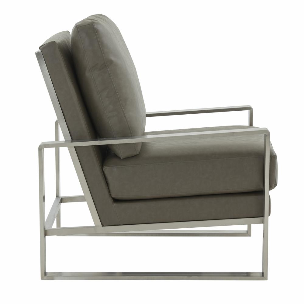 LeisureMod Jefferson Leather Modern Design Accent Armchair With Elegant Silver Frame, Grey. Picture 3