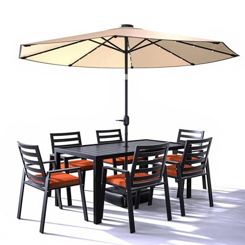 Chelsea Aluminum Outdoor Dining Table With 8 Chairs and Cherry Cushions. Picture 1