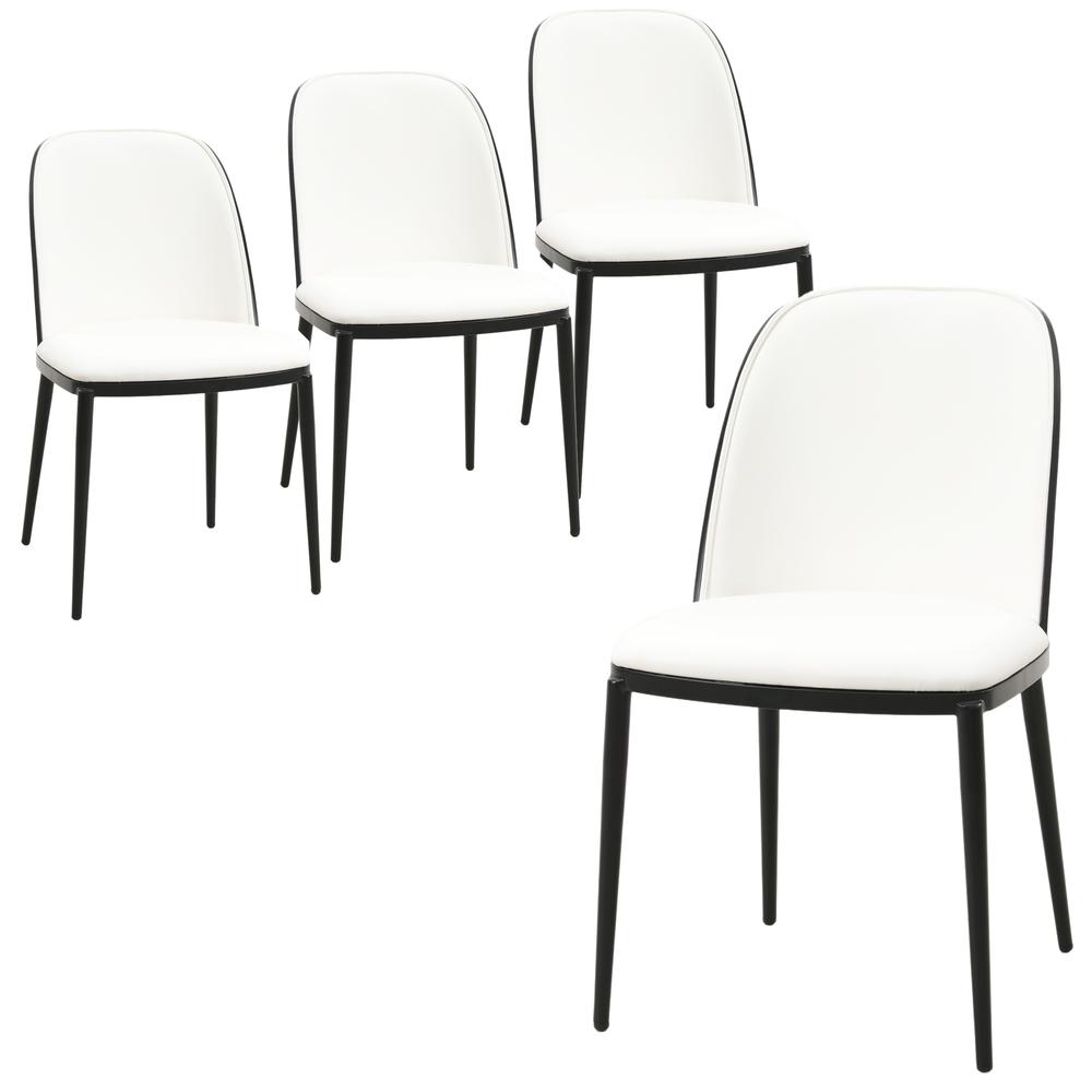 Dining Side Chair with Leather Seat and Steel Frame Set of 4. Picture 1
