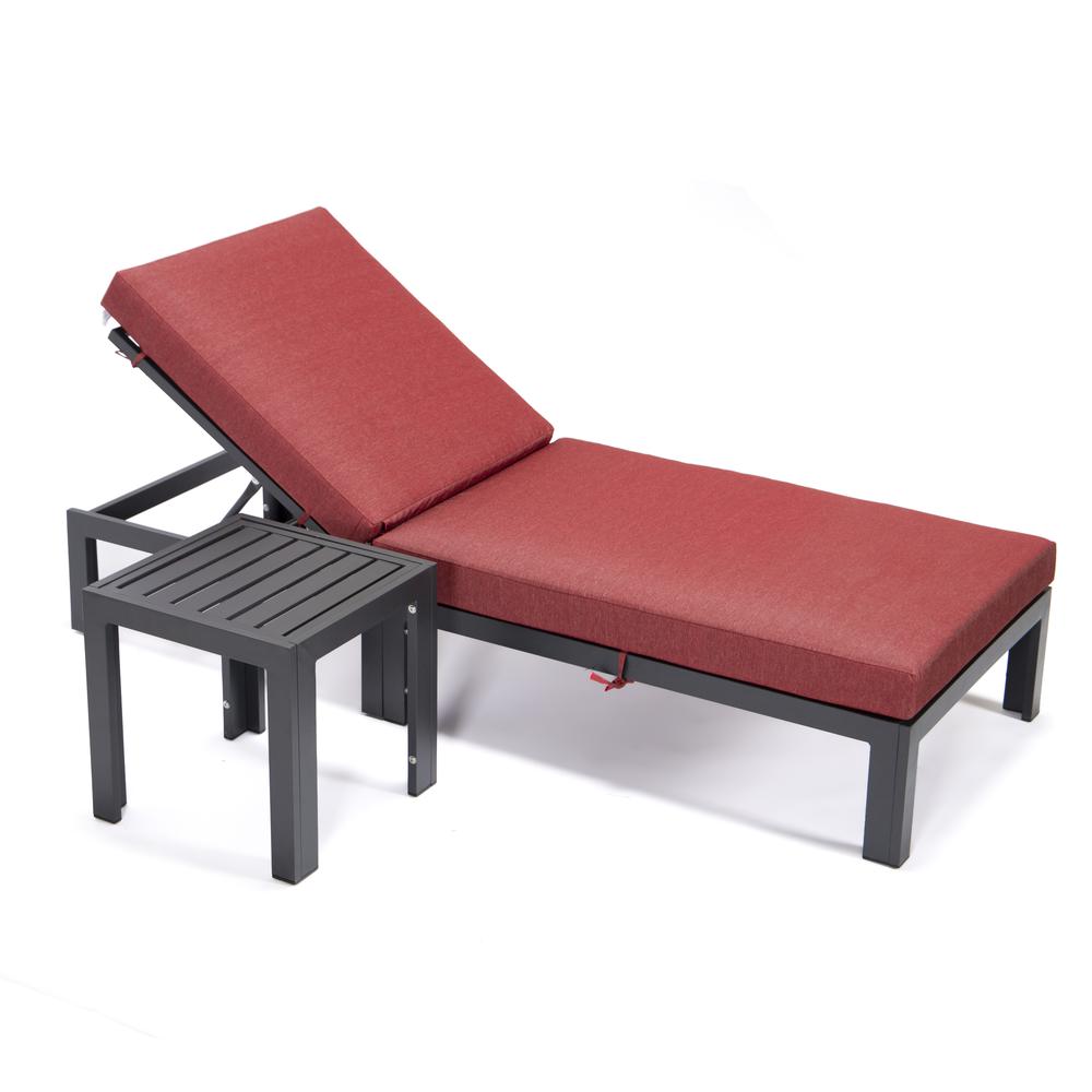 Chelsea Modern Outdoor Chaise Lounge Chair With Side Table & Cushions. Picture 4