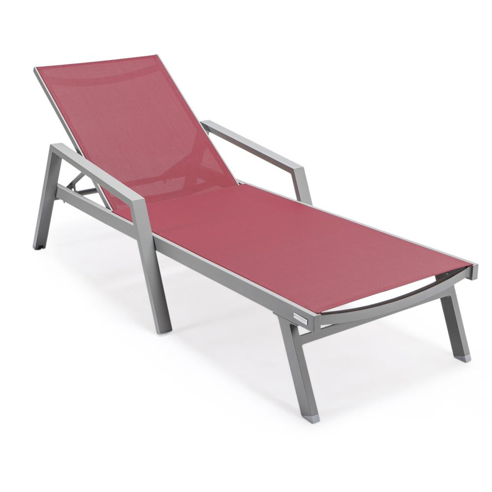 Marlin Patio Chaise Lounge Chair With Armrests in Grey Aluminum Frame, Set of 2. Picture 5