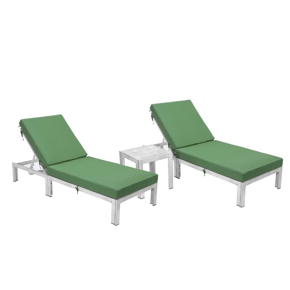 Outdoor Weathered Grey Chaise Lounge Chair Set of 2 With Side Table & Cushions. The main picture.