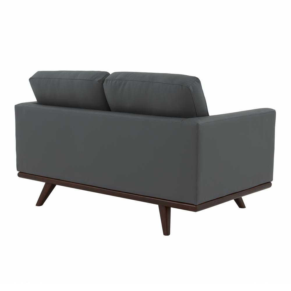 LeisureMod Chester Modern Leather Loveseat With Birch Wood Base, Grey. Picture 5