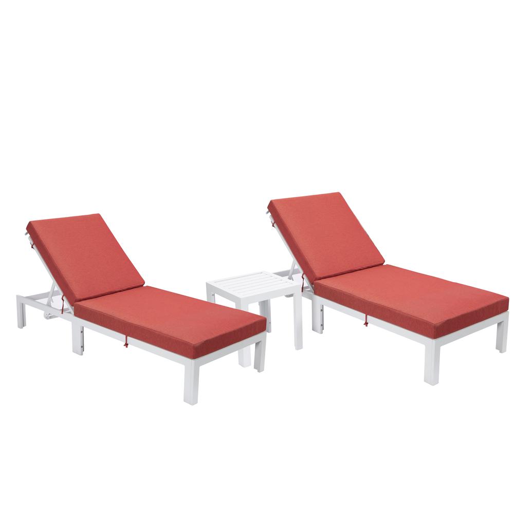 Outdoor White Chaise Lounge Chair Set of 2 With Side Table & Cushions. Picture 7