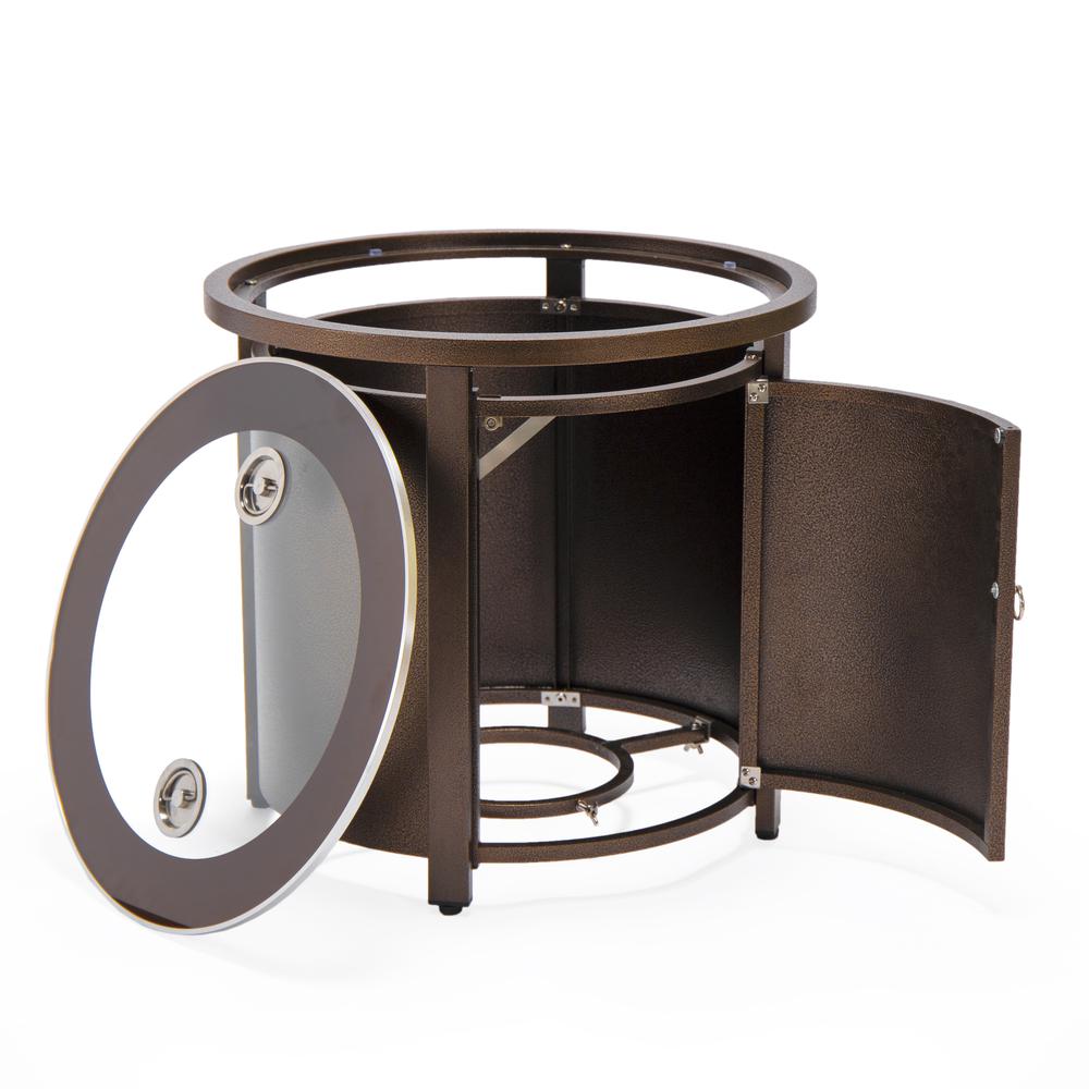 LeisureMod Walbrooke Modern Brown Patio Conversation With Round Fire Pit & Tank Holder, Grey. Picture 15