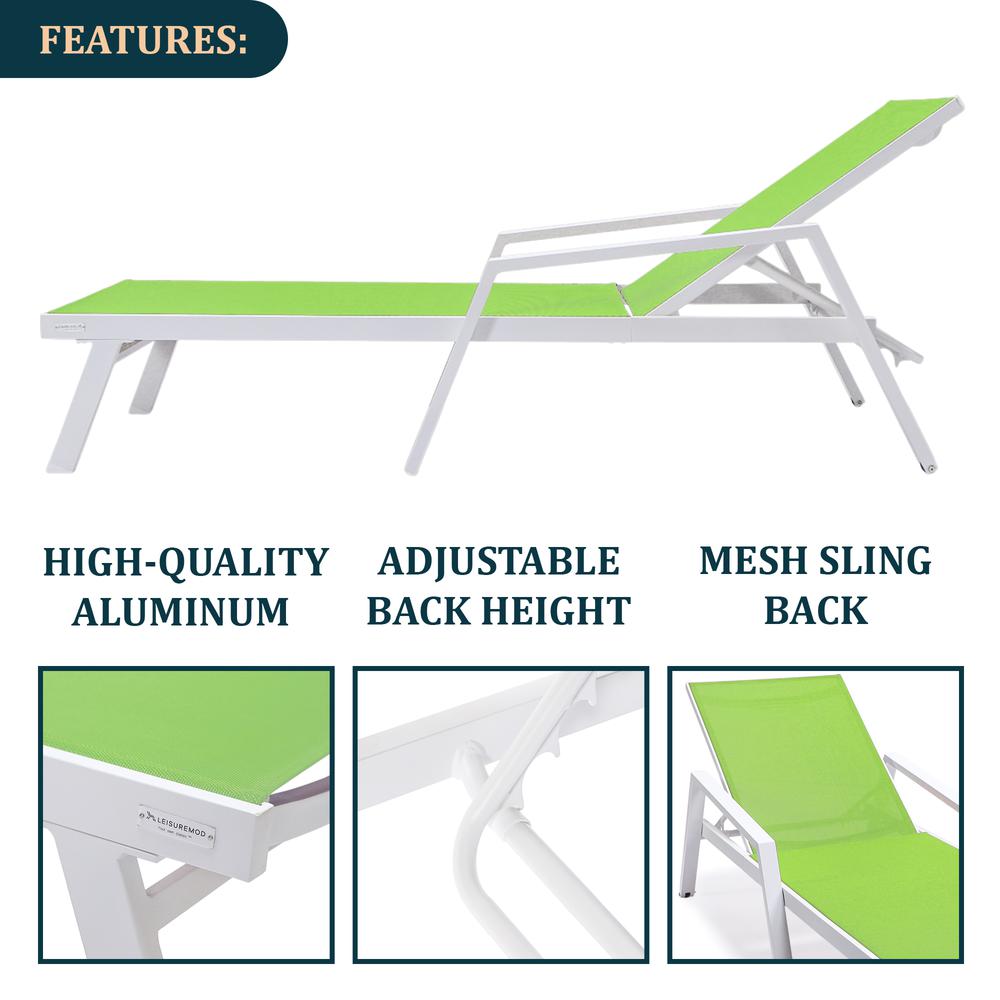 White Aluminum Outdoor Patio Chaise Lounge Chair With Arms. Picture 25