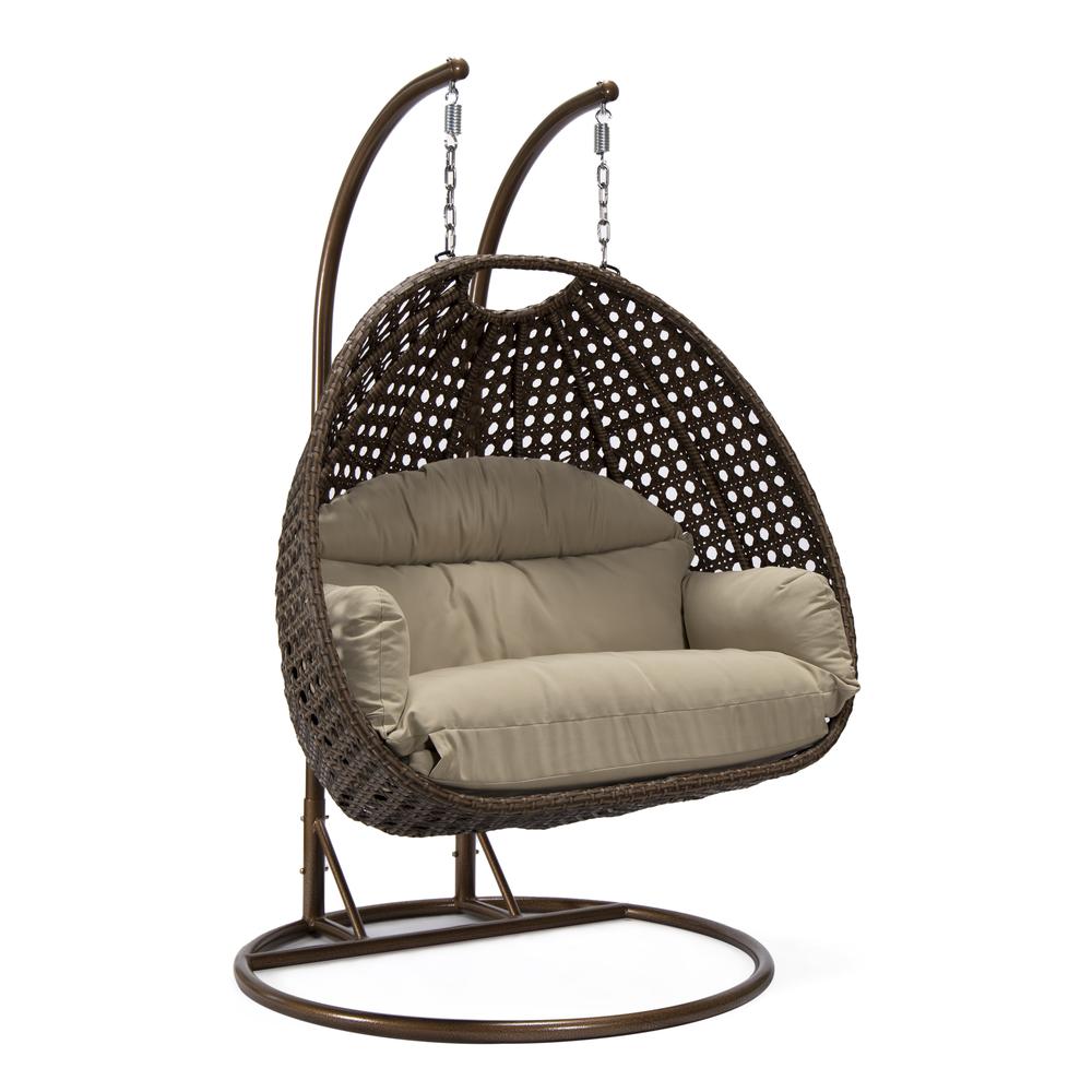 LeisureMod Wicker Hanging 2 person Egg Swing Chair , Taupe. Picture 1