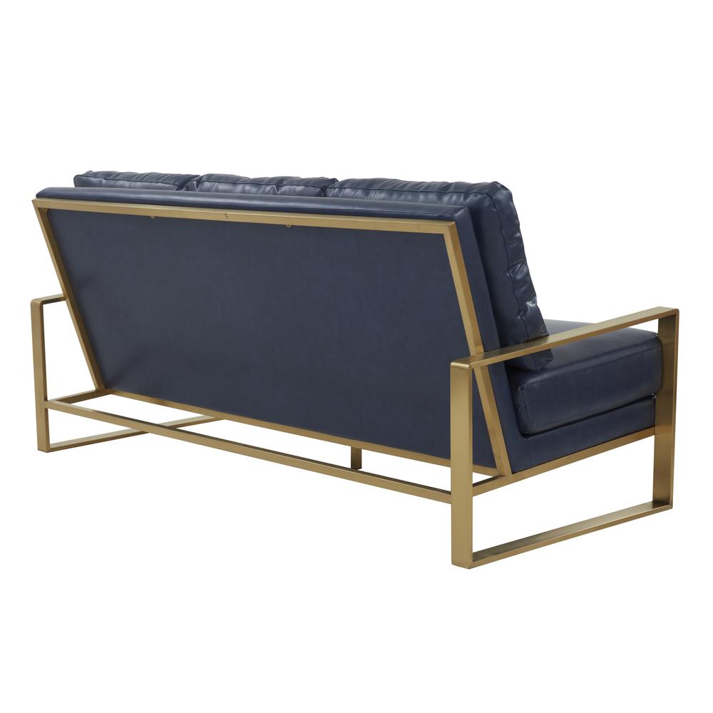 LeisureMod Jefferson Modern Design Leather Sofa With Gold Frame, Navy Blue. Picture 5