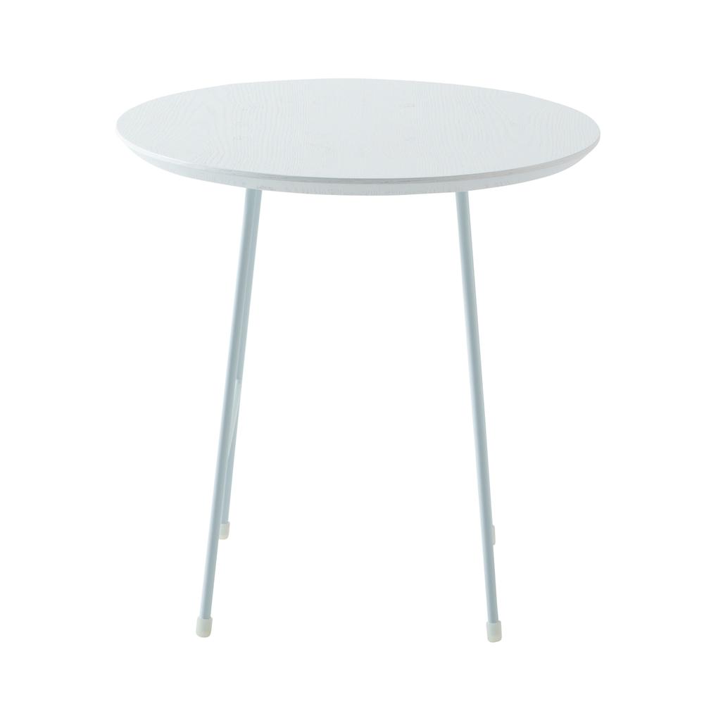 Rossmore Mid Century Modern Round Side Table With White Steel Frame. Picture 3