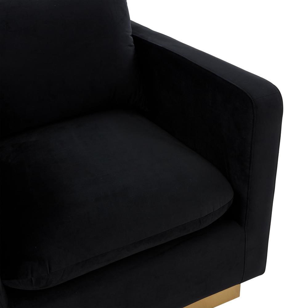 LeisureMod Nervo Velvet Accent Armchair With Gold Frame, Midnight Black. Picture 3