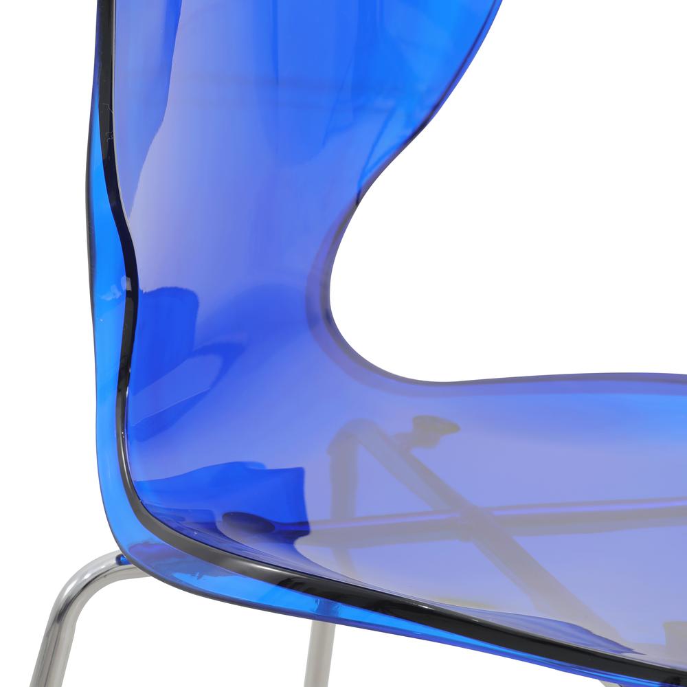 Acrylic Barstool with Steel Frame in Chrome Finish Set of 2 in Transparent Blue. Picture 20