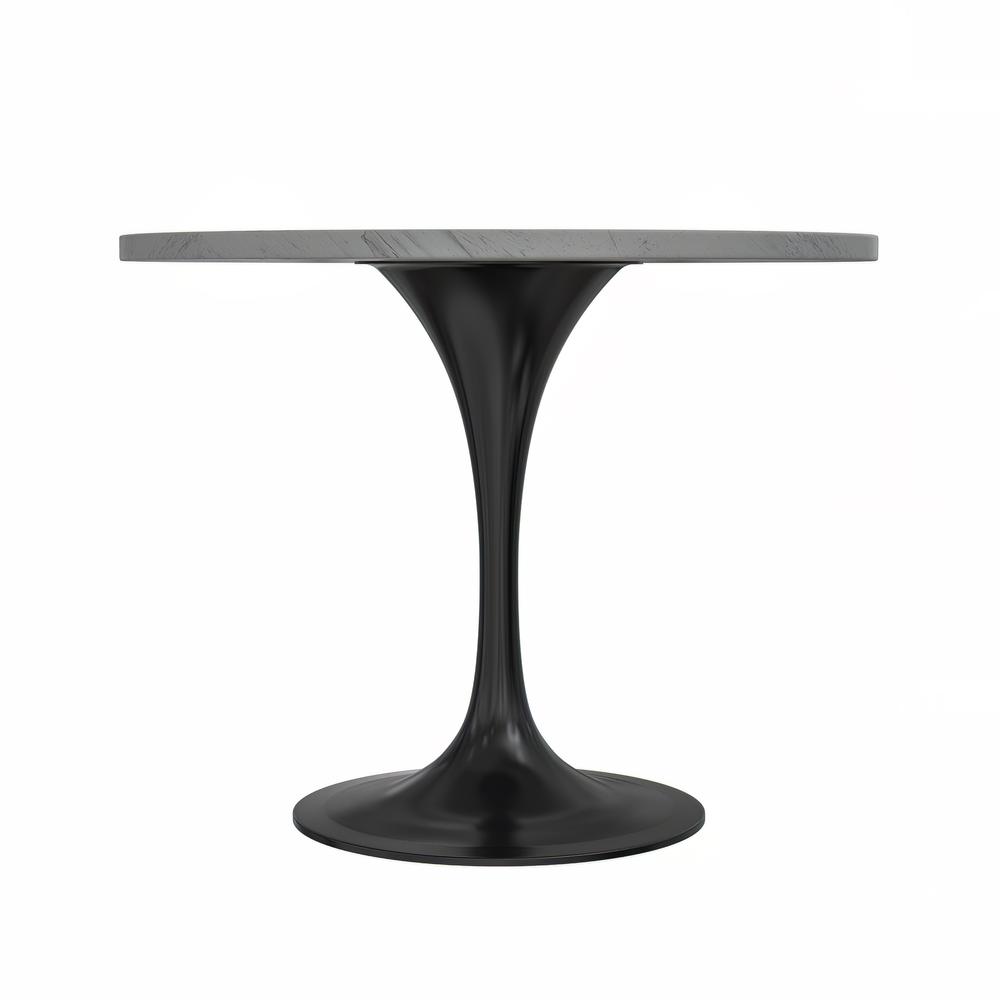 Verve 36" Round Dining Table, Black Base with Laminated White Marbleized Top. Picture 2