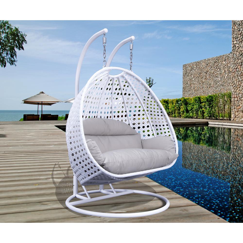 White Wicker Hanging 2 person Egg Swing Chair. Picture 8