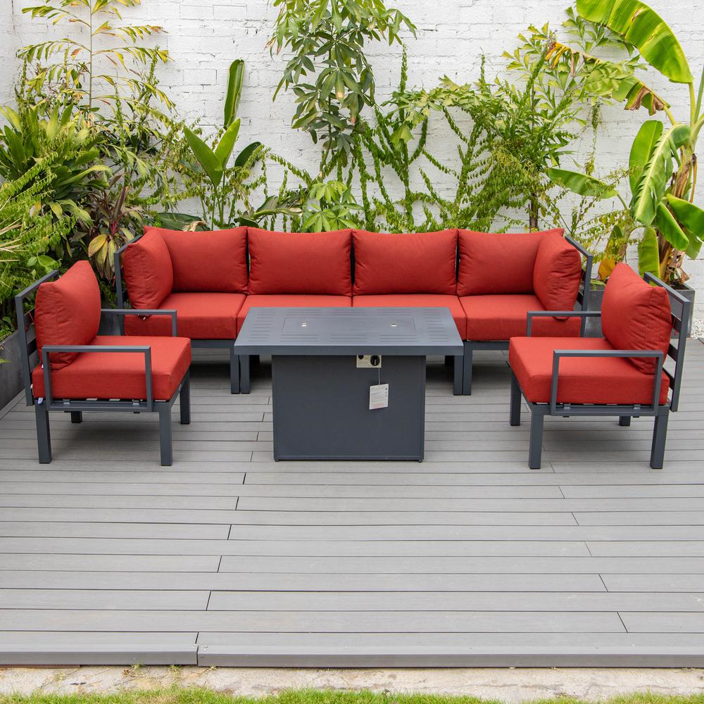 Chelsea 7-Piece Patio Sectional And Fire Pit Table Black Aluminum With Cushions. Picture 30