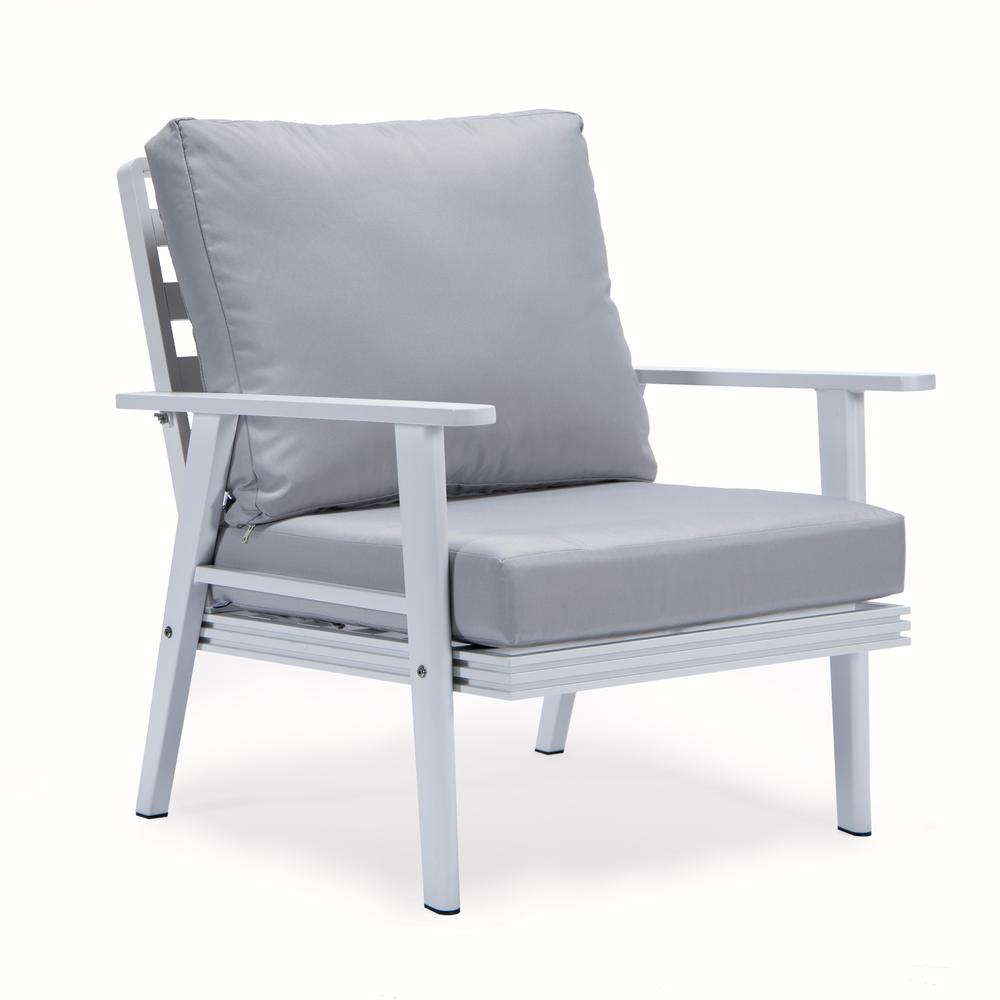 LeisureMod Walbrooke Modern White Patio Conversation With Square Fire Pit & Tank Holder, Light Grey. Picture 14