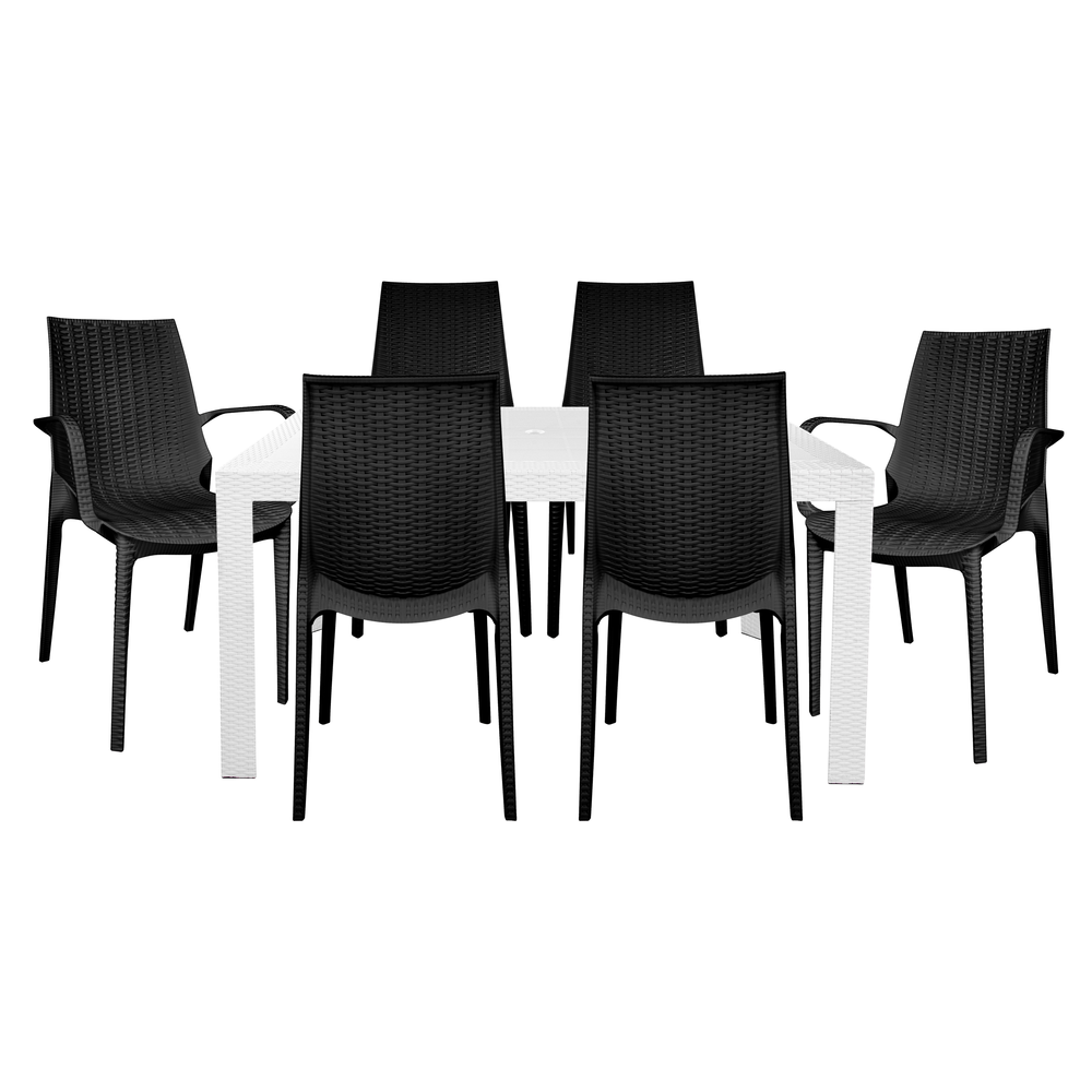 Kent Mid-Century 7-Piece Rectangular Outdoor Dining Set with 4 Side Chairs. Picture 9