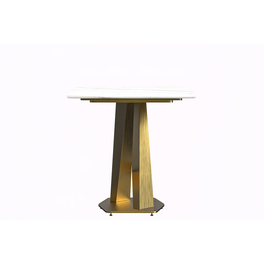 Modern Dining Table Gold Base, With 55" White/Gold Sintered Stone Top. Picture 2