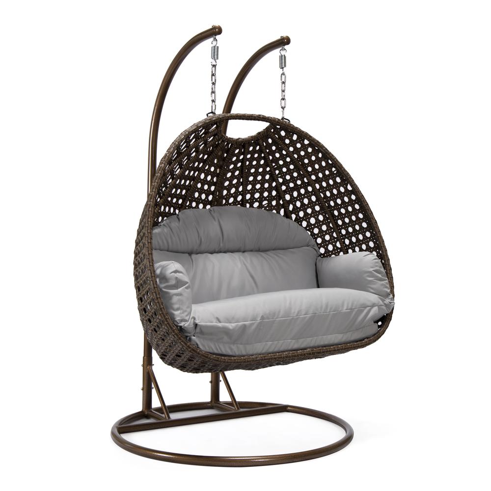 LeisureMod Wicker Hanging 2 person Egg Swing Chair , Light Grey. Picture 1