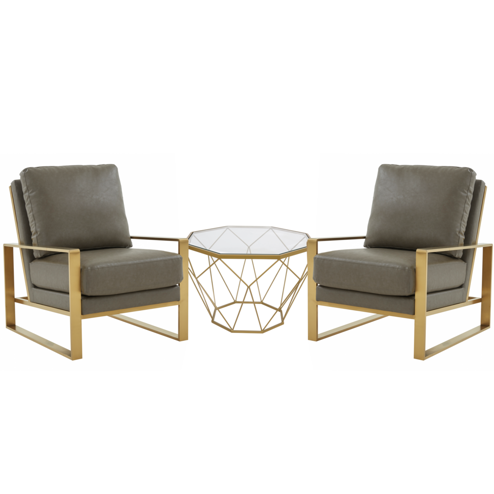 Leather Armchair with Gold Frame and Octagon Coffee Table with Geometric Base. Picture 1
