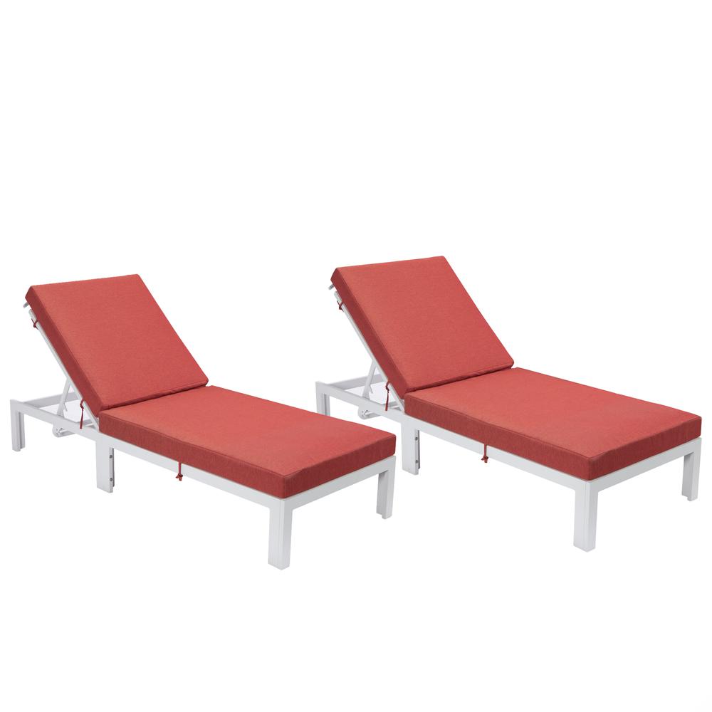 Chelsea Modern Outdoor White Chaise Lounge Chair With Cushions Set of 2. Picture 5