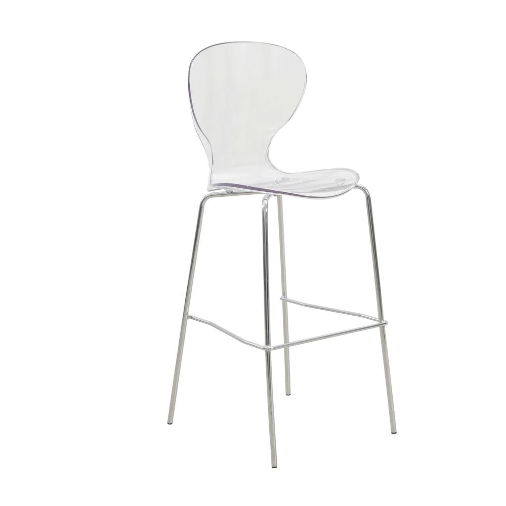 Oyster Acrylic Barstool with Steel Frame in Chrome Finish Set of 2 in Clear. Picture 3