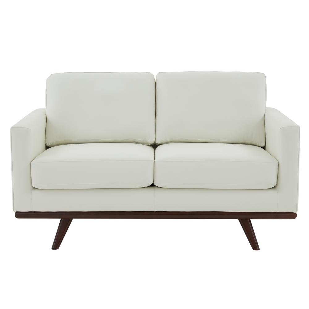LeisureMod Chester Modern Leather Loveseat With Birch Wood Base, White. Picture 5