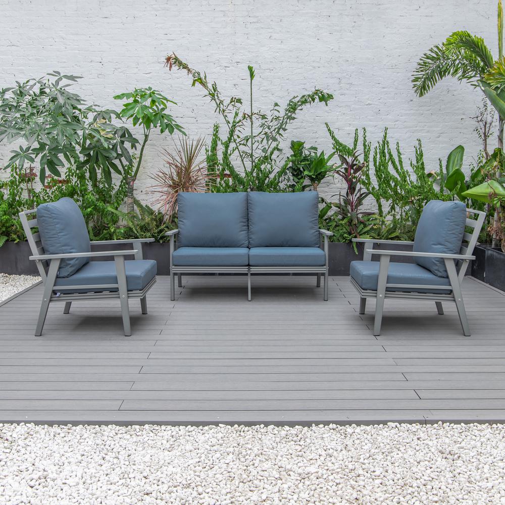 3-Piece Outdoor Patio Set with Grey Aluminum Frame and Loveseat and Armchairs. Picture 8
