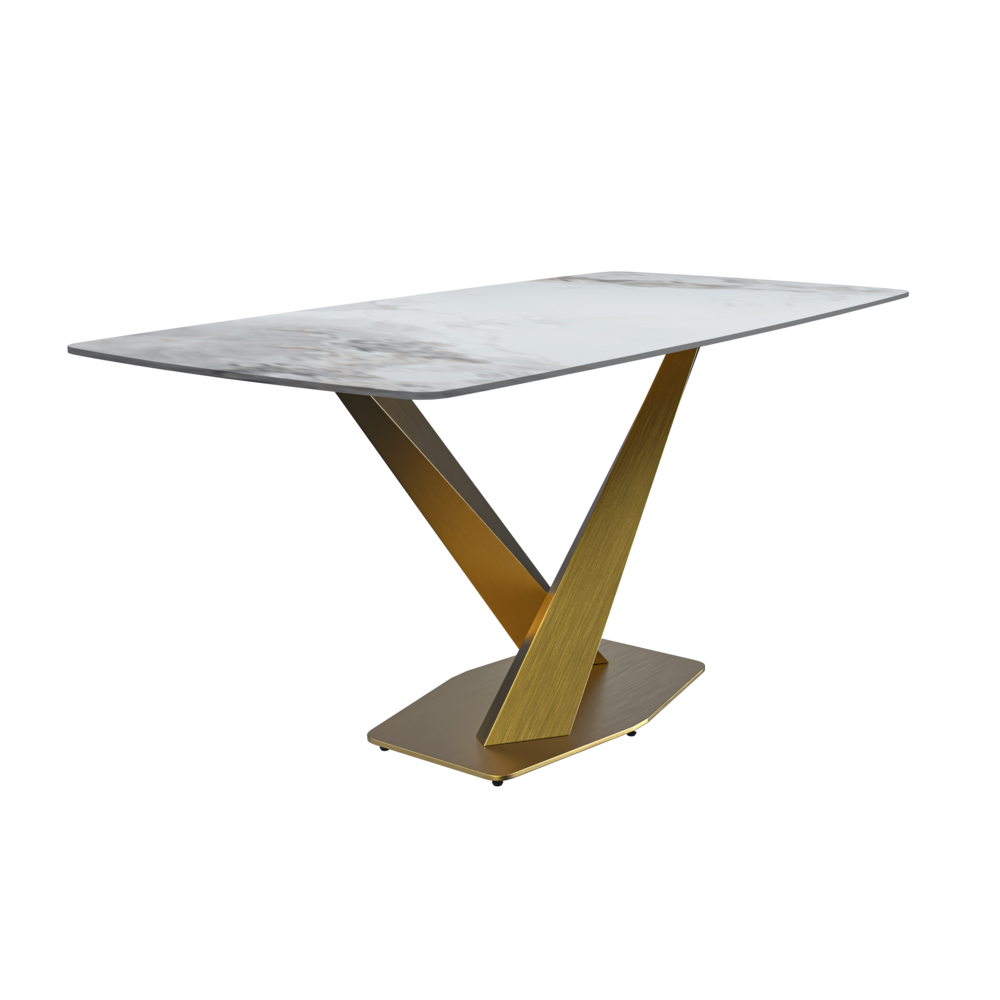 Modern Dining Table Gold Base, With 55" Medium Grey Sintered Stone Top. Picture 2