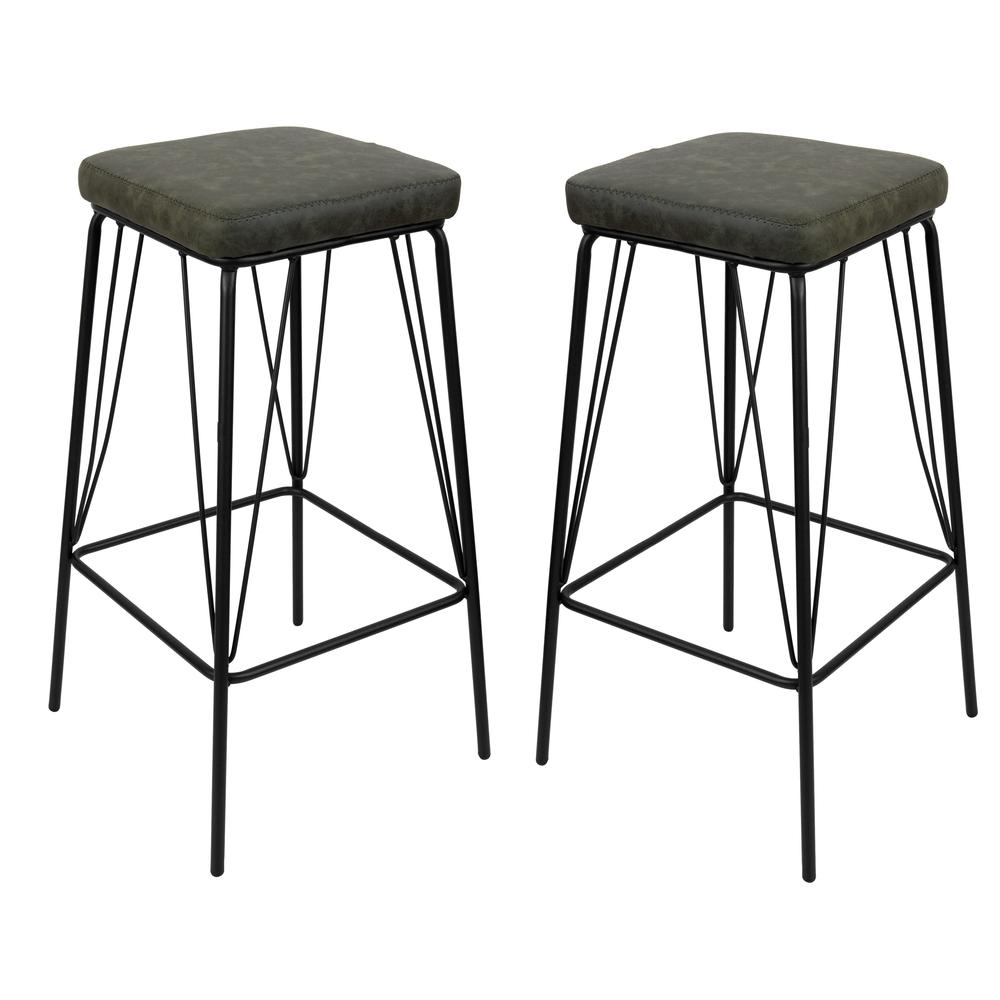 Millard Leather Bar Stool With Metal Frame Set of 2. Picture 1