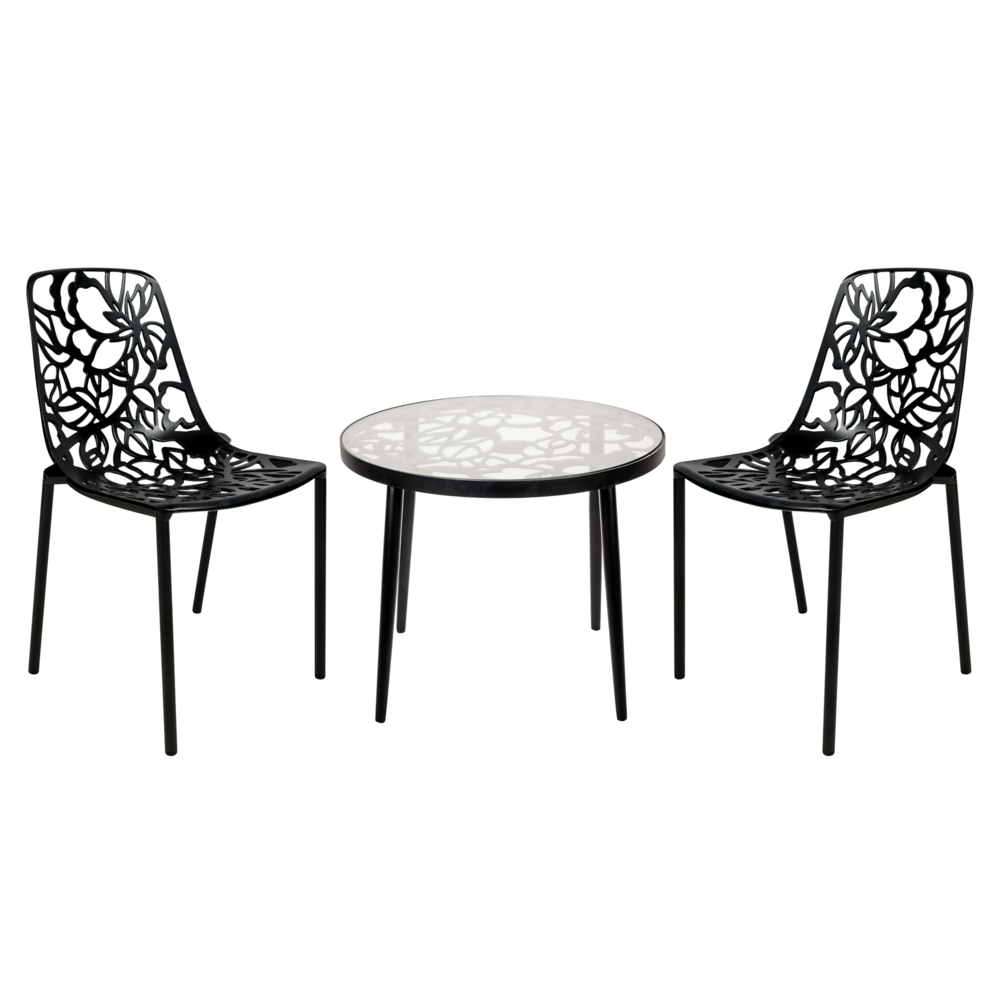 3-Piece Aluminum Outdoor Patio Dining Set with Tempered Glass Top Table. Picture 1