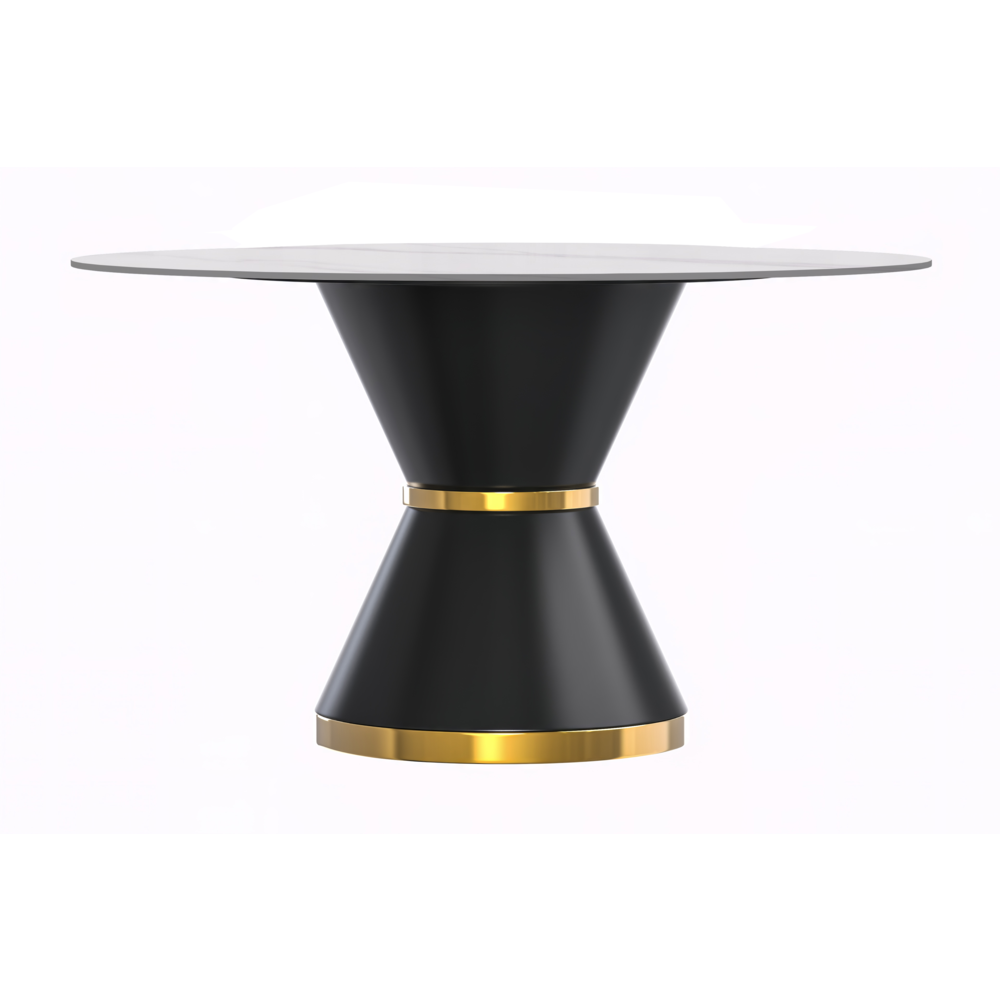 Round Dining Table Black\Gold Base with 60 Round Solid White Sintered Stone Top. Picture 7