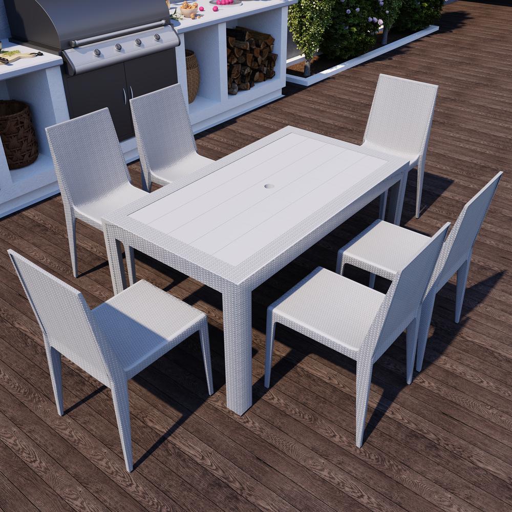 Mace 7-Piece Outdoor Dining Set with Rectangular Table and Stackable Chairs. Picture 16