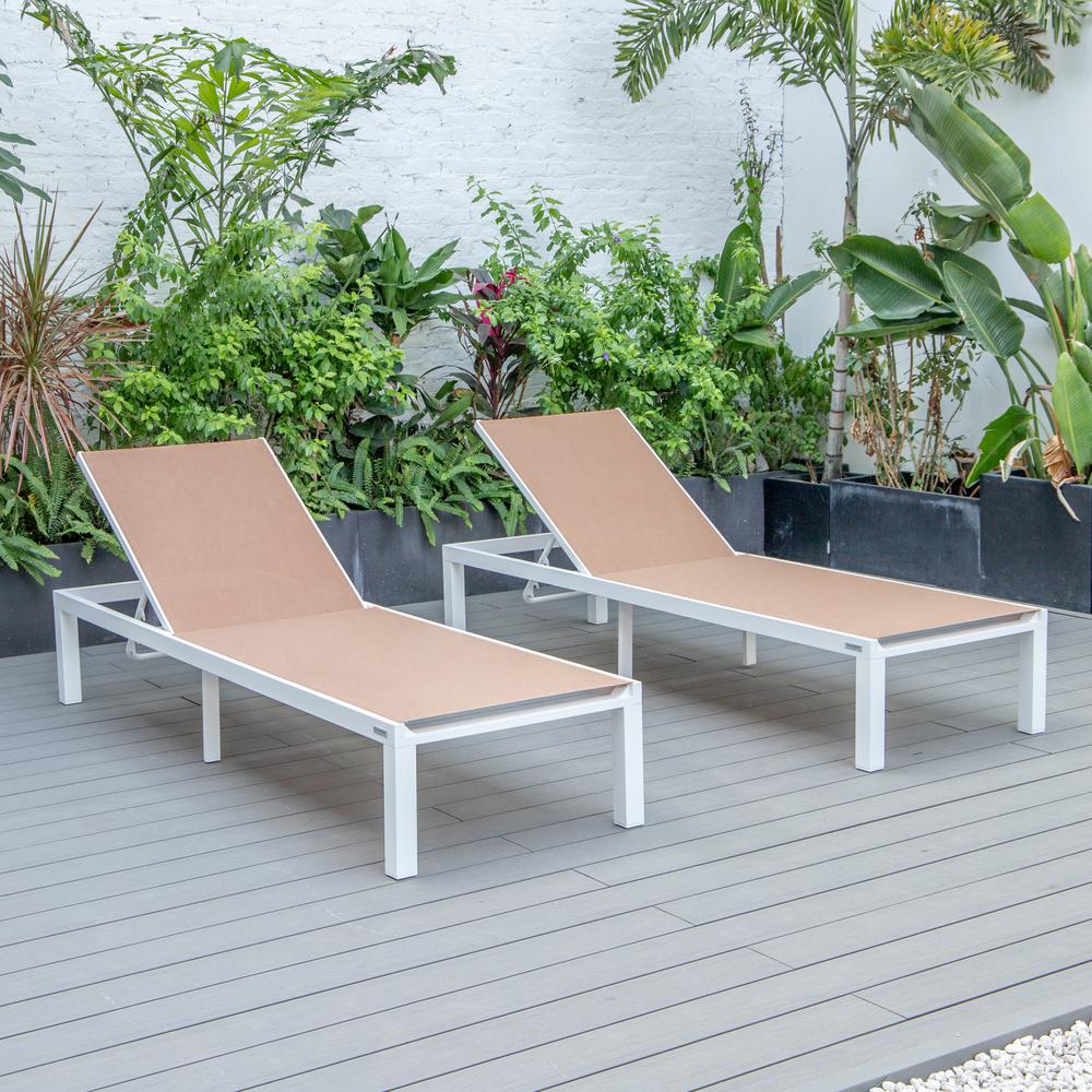 Marlin Patio Chaise Lounge Chair With White Aluminum Frame, Set of 2. Picture 15