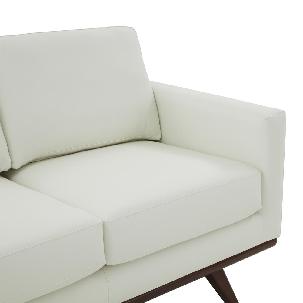 LeisureMod Chester Modern Leather Loveseat With Birch Wood Base, White. Picture 6