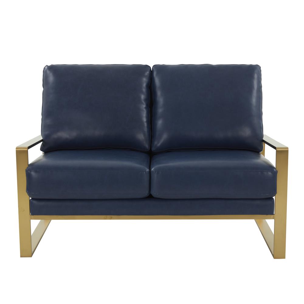 Jefferson - Leather Loveseat - Gold Frame - Navy Blue. Picture 6