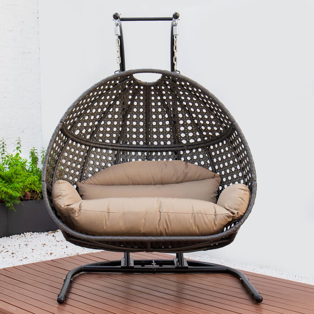 LeisureMod Wicker Hanging Double Egg Swing Chair  EKDCH-57BR. Picture 1