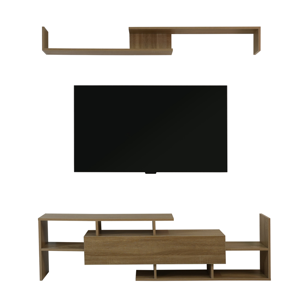 LeisureMod Surrey Modern TV Stand with MDF Shelves and Bookcase. Picture 1