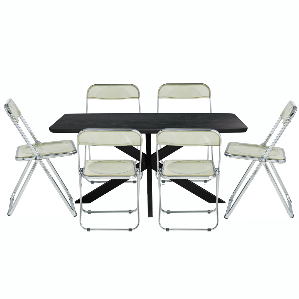 7-Piece Acrylic Folding Dining Chair and Rectangular Dining Table. Picture 5