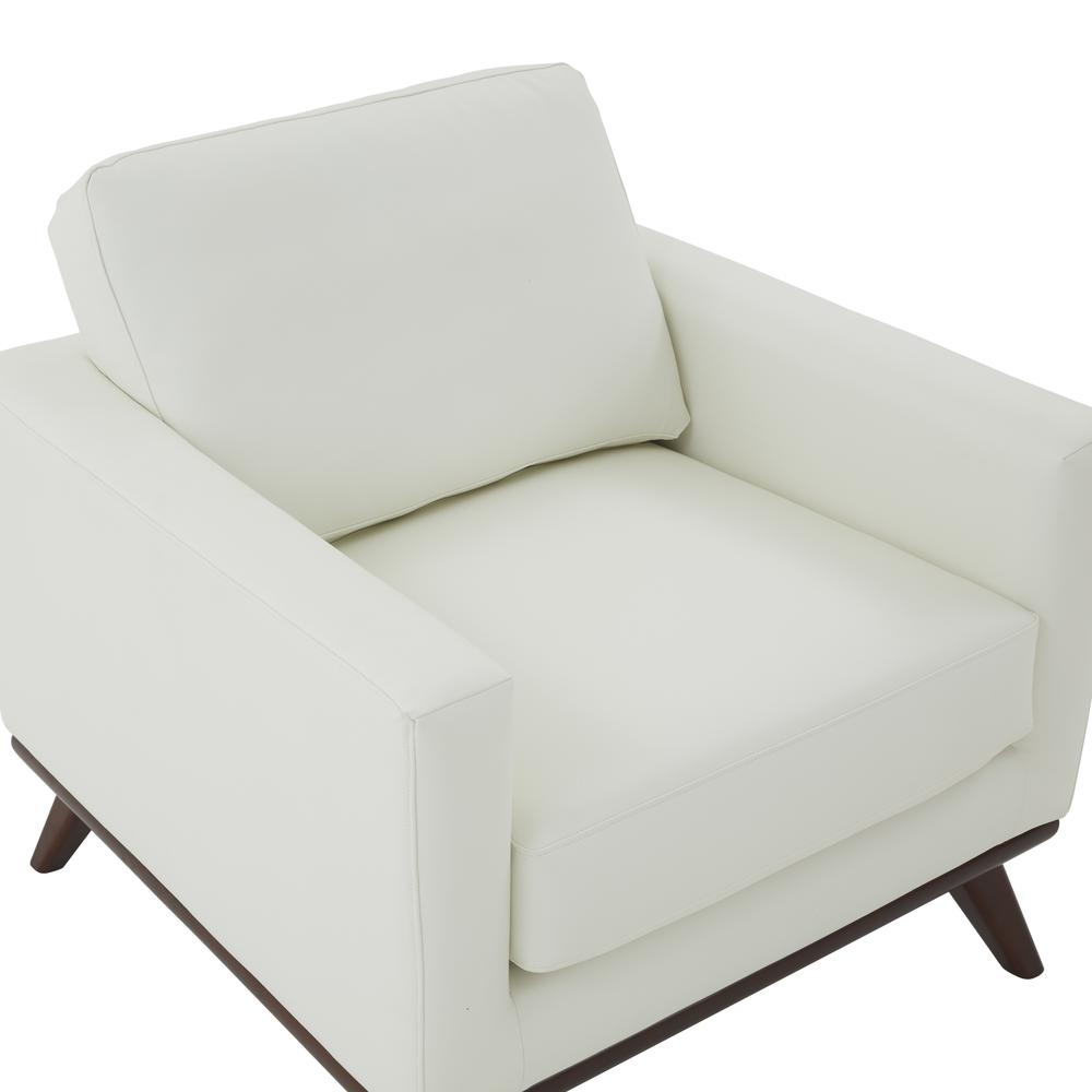 LeisureMod Chester Modern Leather Accent Arm Chair With Birch Wood Base, White. Picture 6