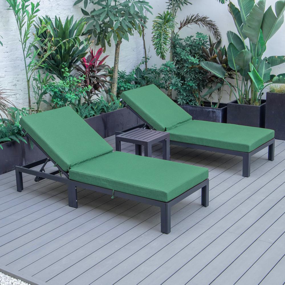 Chelsea Modern Outdoor Chaise Lounge Chair Set of 2 With Side Table & Cushions. Picture 8