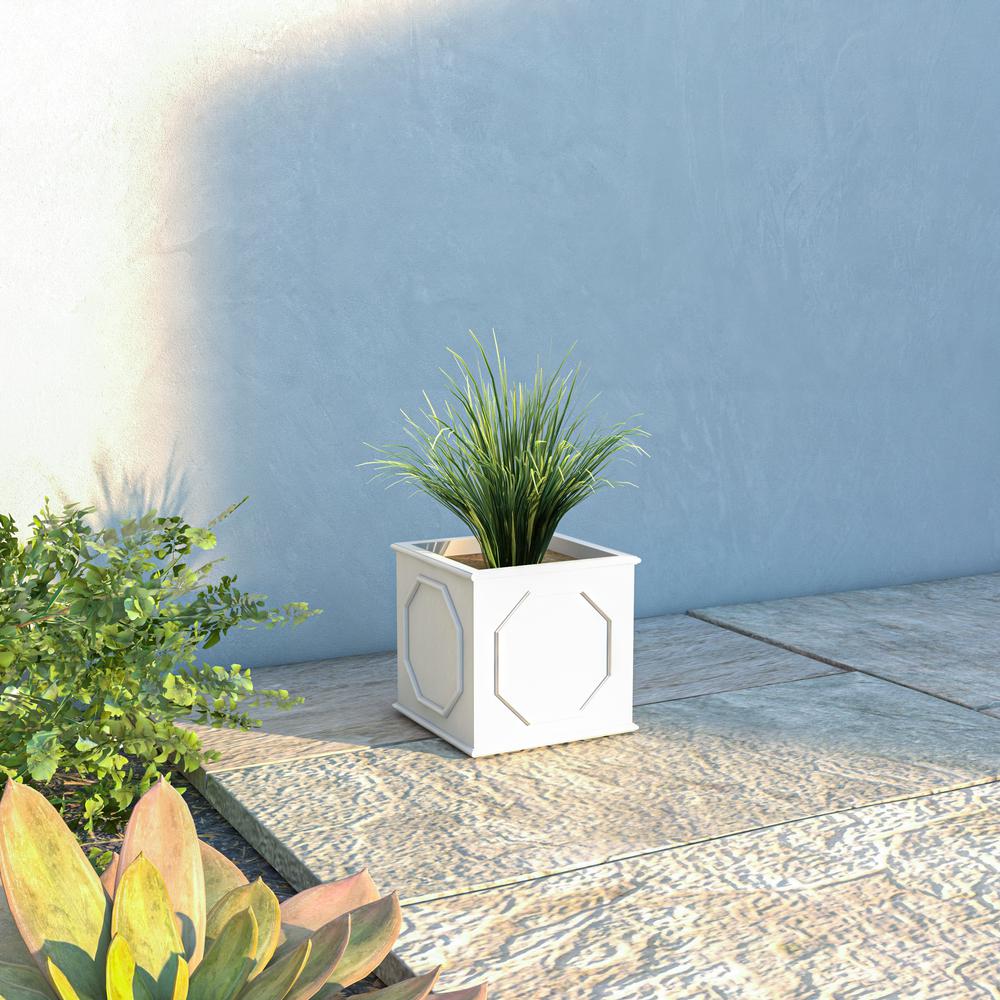 Sprout Series Cubic Fiber Stone Planter in White 8 Cube. Picture 4
