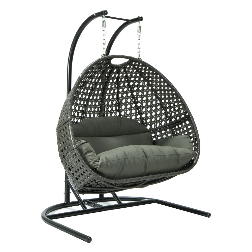 LeisureMod Wicker Hanging Double Egg Swing Chair  EKDCH-57DGR. Picture 3